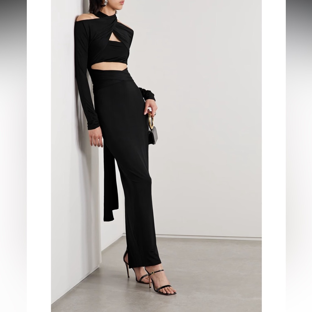 LAPOINTE Black Cutout Stretch-Jersey Maxi Dress